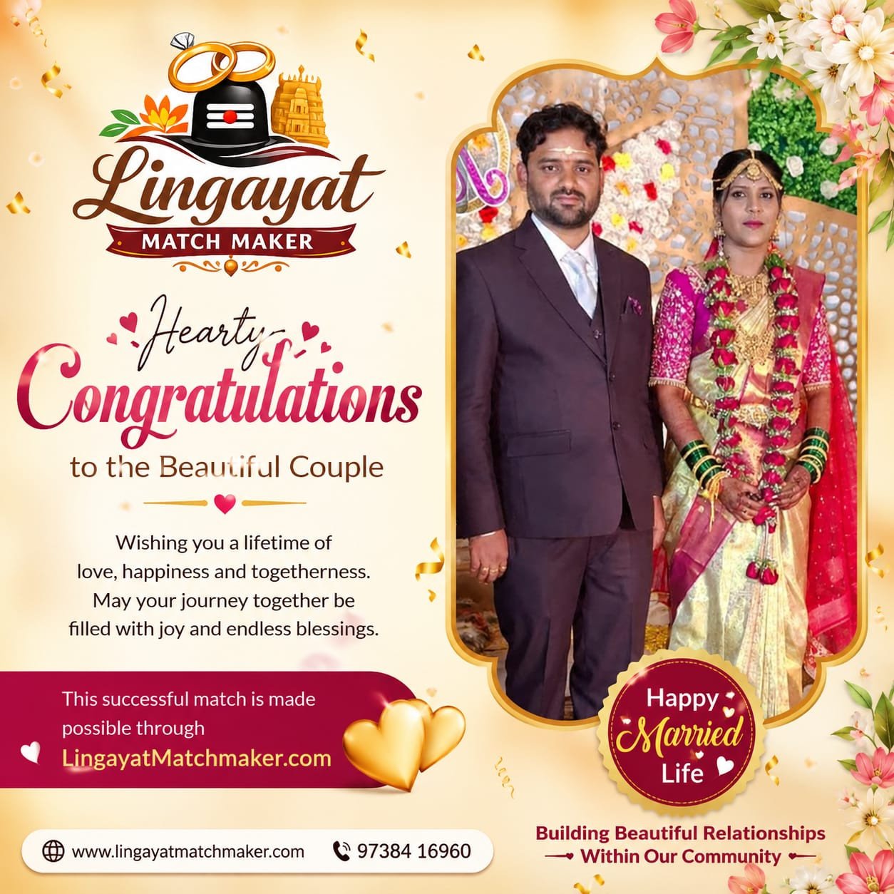 Congratulations to our happy cople-A successful match by Lingayatmatchmaker.com